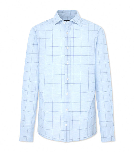 Linen Windowpane Shirt Blue