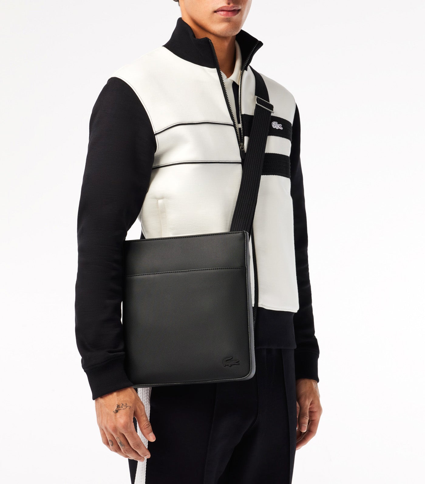 Men's Classic Piqué Effect Slimline Satchel Noir