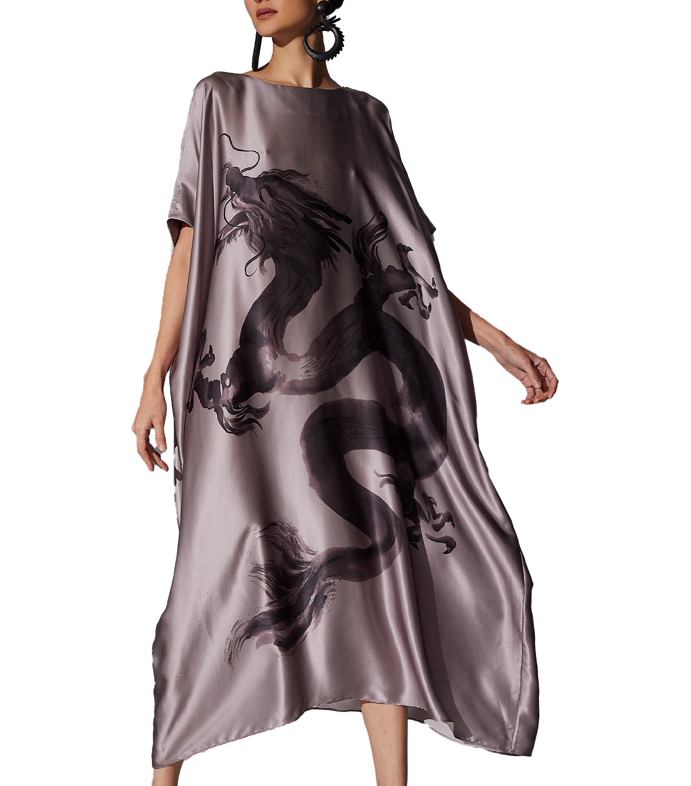 Ink Dragon Silk Caftan Mocha