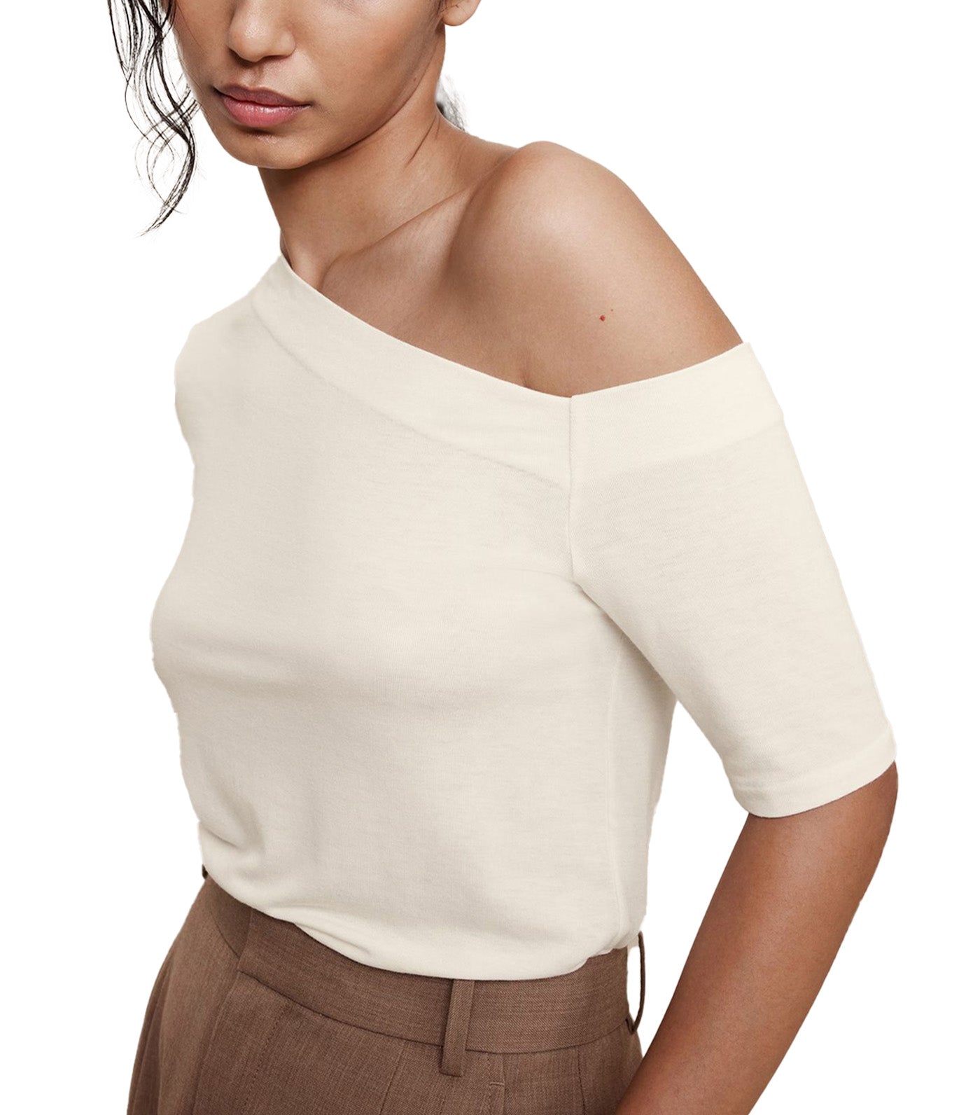 Asymmetrical Wool-Blend Top Cream White