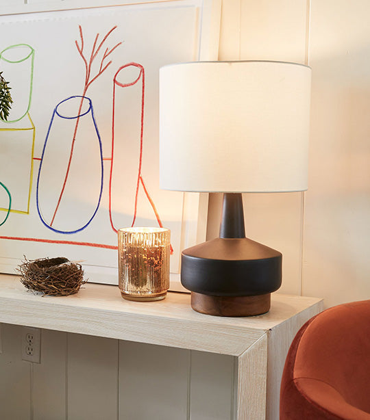 Wood Ceramic Table Lamp - Black