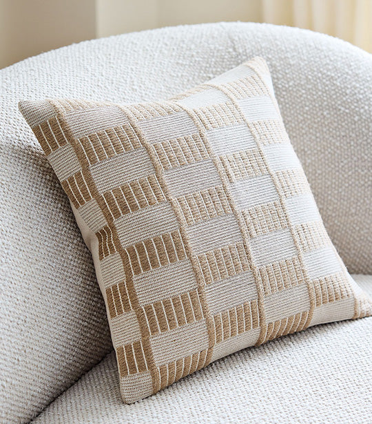 Woven Checker Jute Pillow Cover - 18x18 Inches