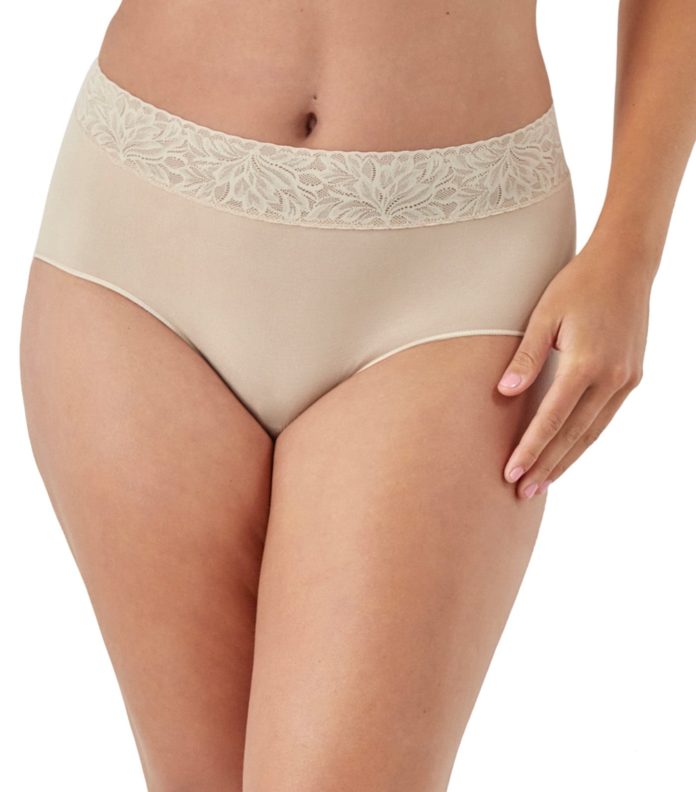 Bali Modern Seamless Lace Trim Brief Underwear Almond