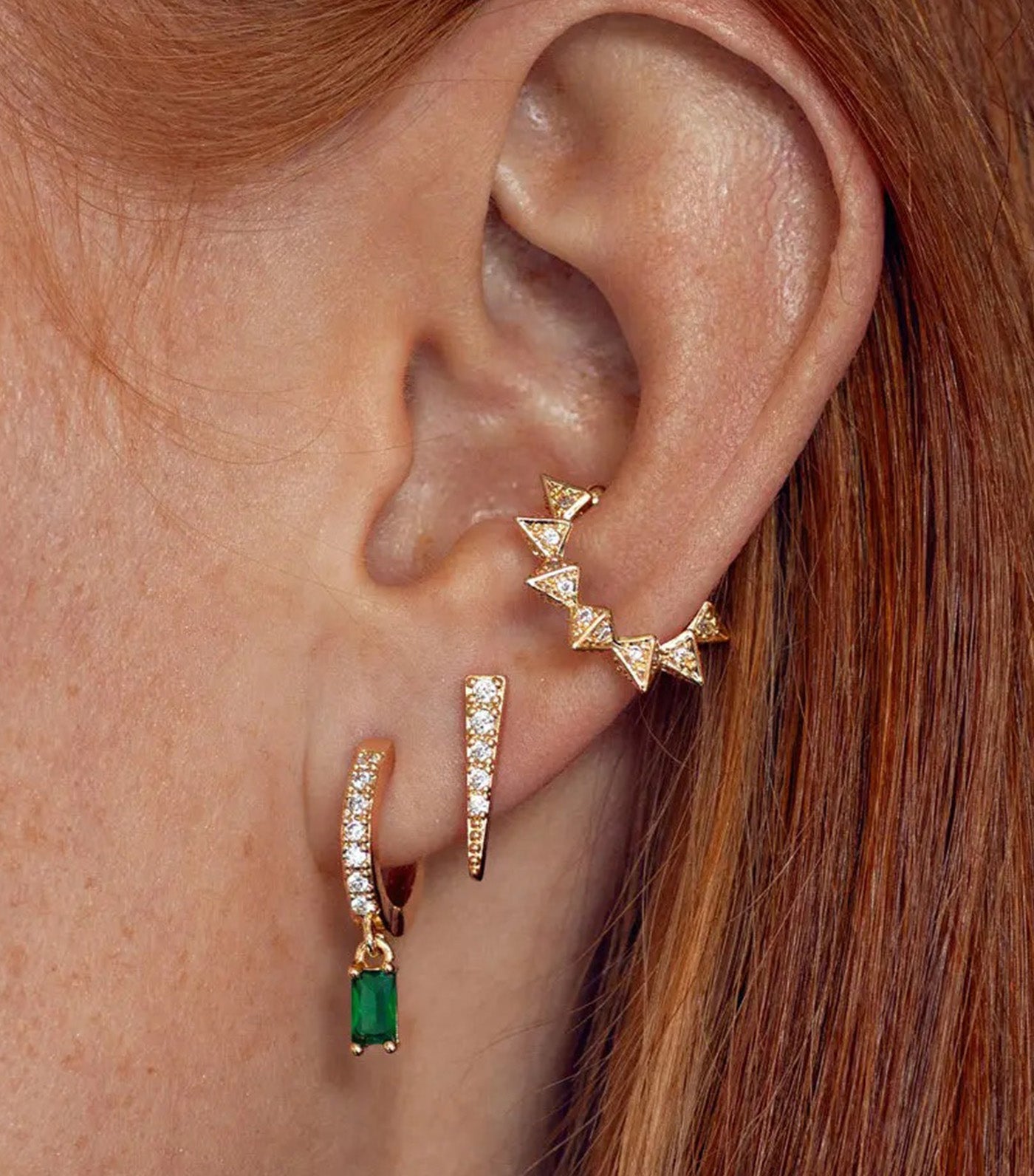 Eliza Spike Crystal Ear Star Stud Earrings Gold