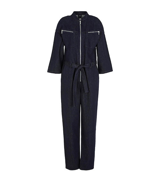 Rigid Cotton Zip Up Belted Jumpsuit