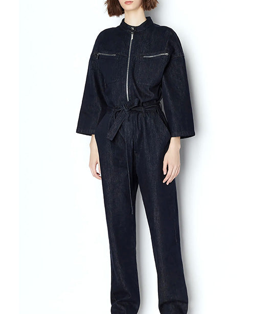 Rigid Cotton Zip Up Belted Jumpsuit