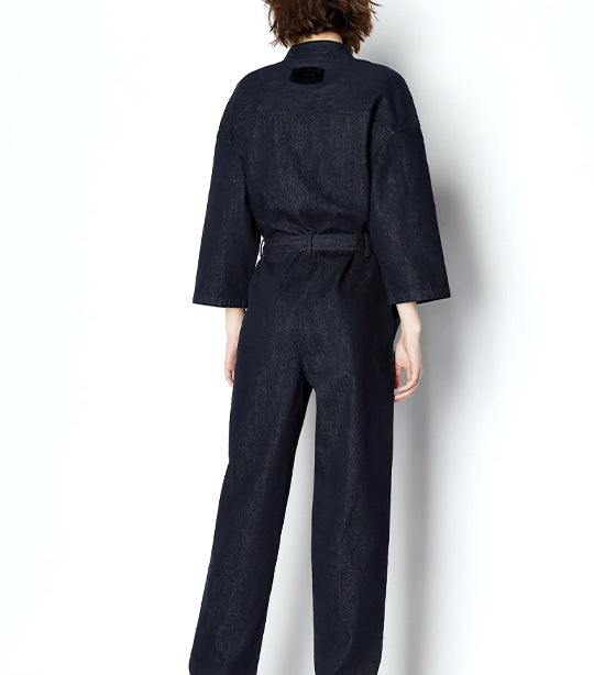 Rigid Cotton Zip Up Belted Jumpsuit
