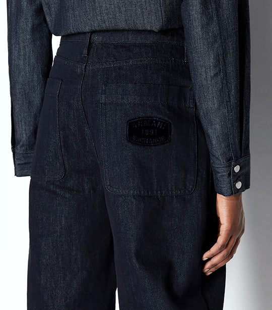 Wide Leg High Waisted Rigid Cotton Denim Pants