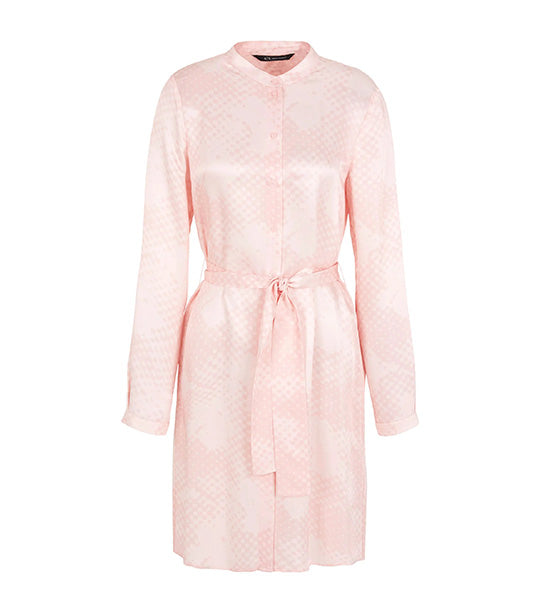 Printed Viscose Sheen Twill Belted Midi Dress