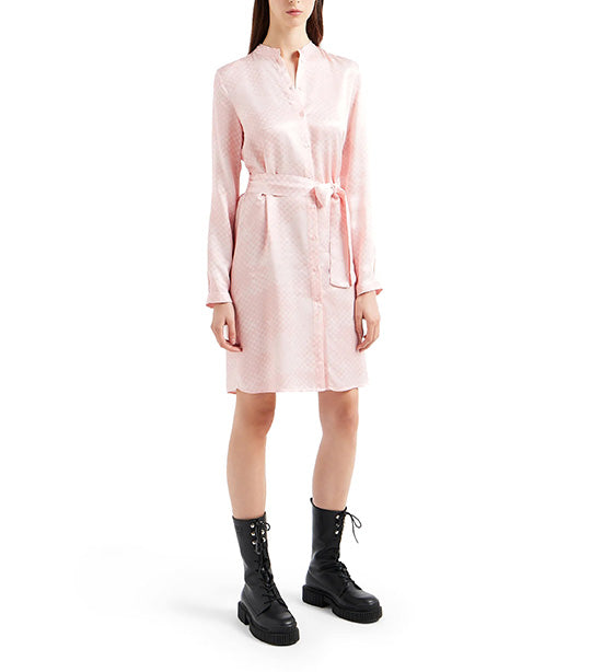 Printed Viscose Sheen Twill Belted Midi Dress