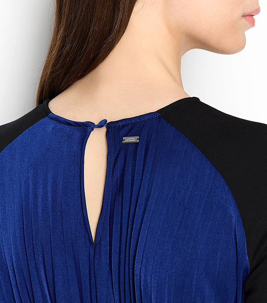 Pleated Satin Fabric Belted Dress