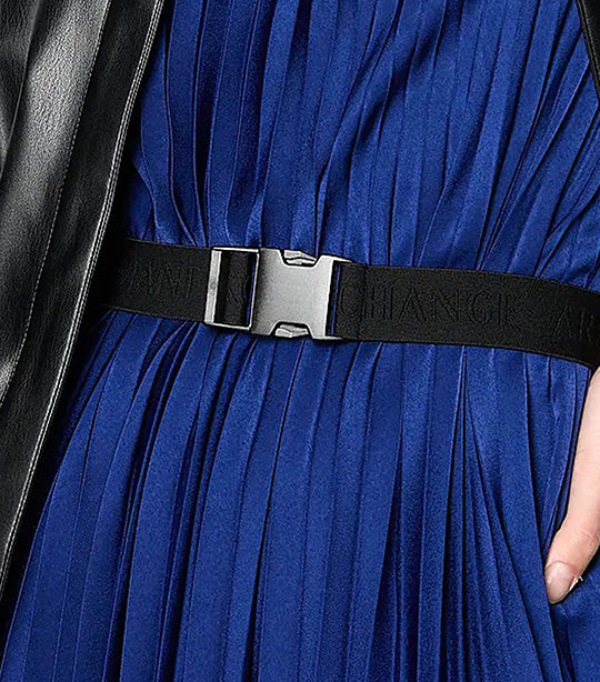 Pleated Satin Fabric Belted Dress