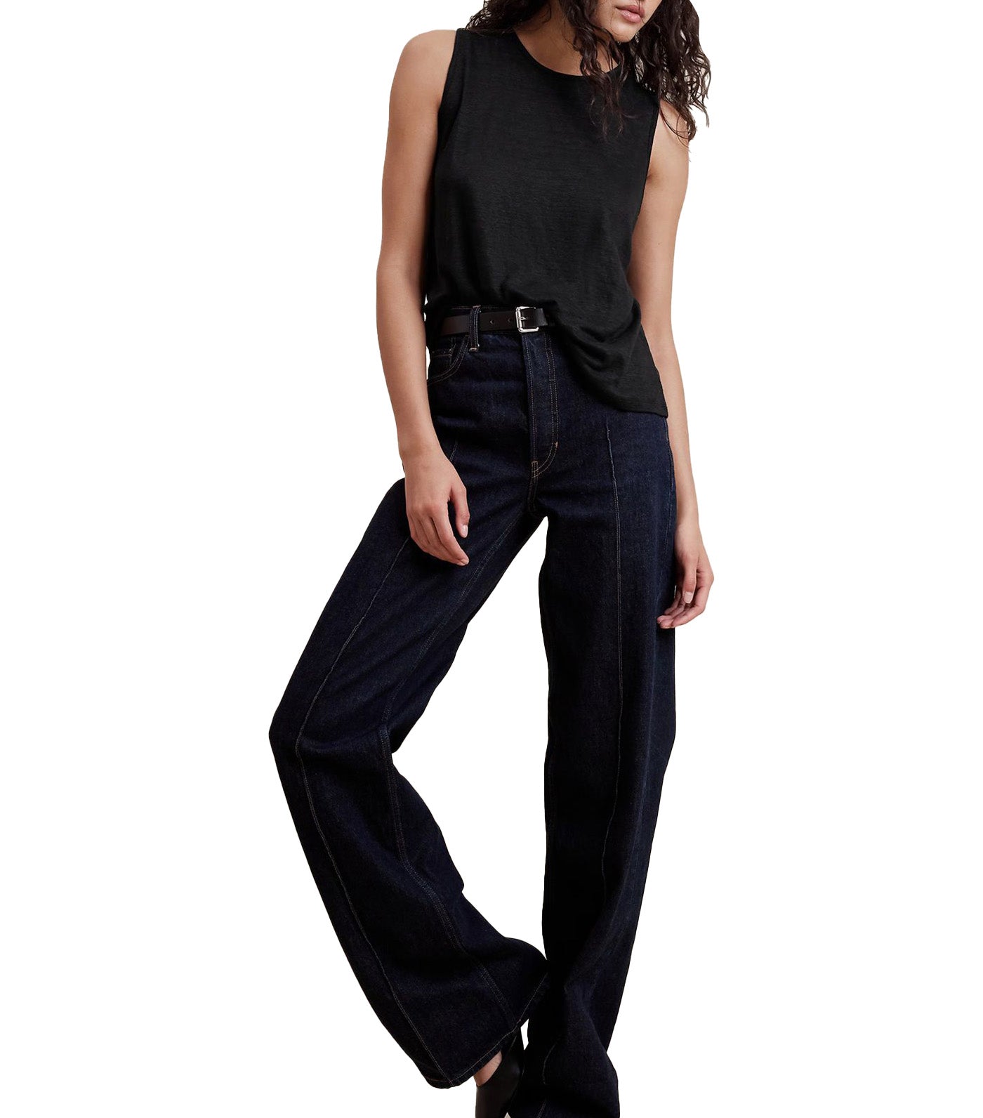 Linen Twist-Back Tank Black