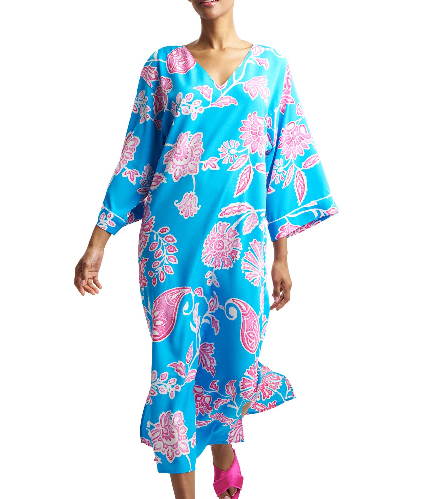 Sanremo Slit Caftan Teal/Pink