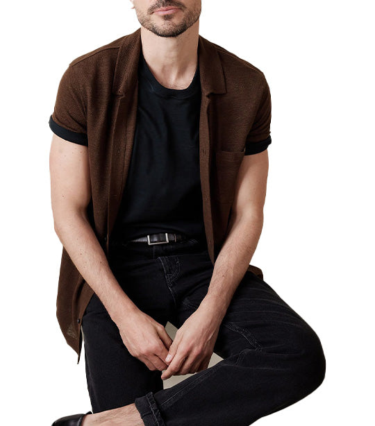 Linen Pique Resort Shirt Dark Oak Brown