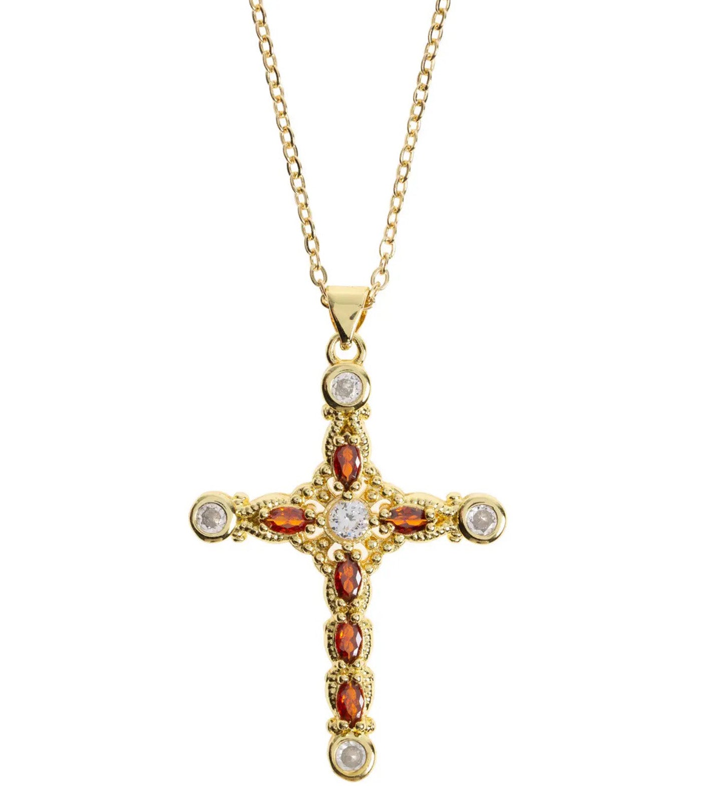 Azura Crystal Cross Necklace Gold