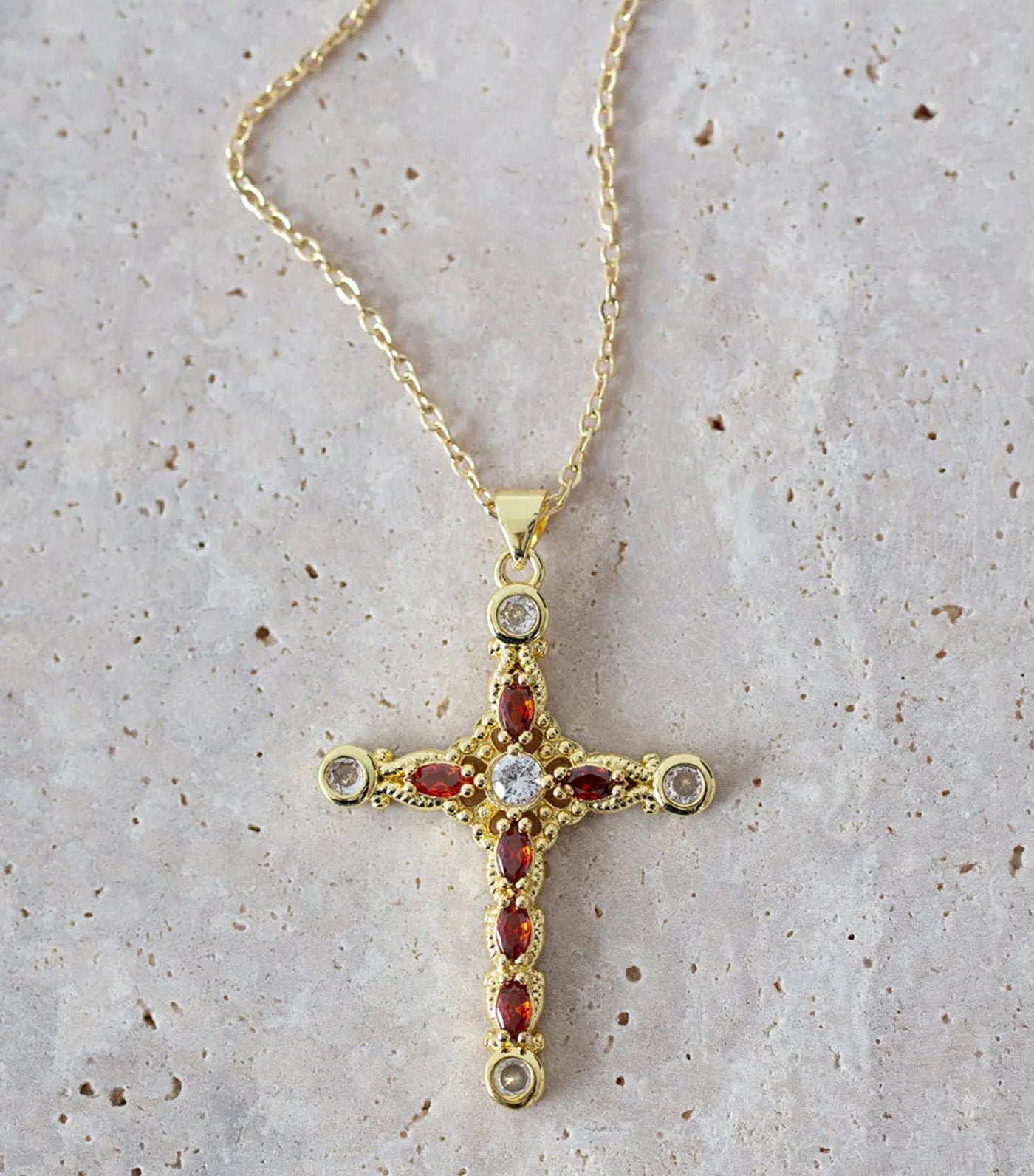 Azura Crystal Cross Necklace Gold