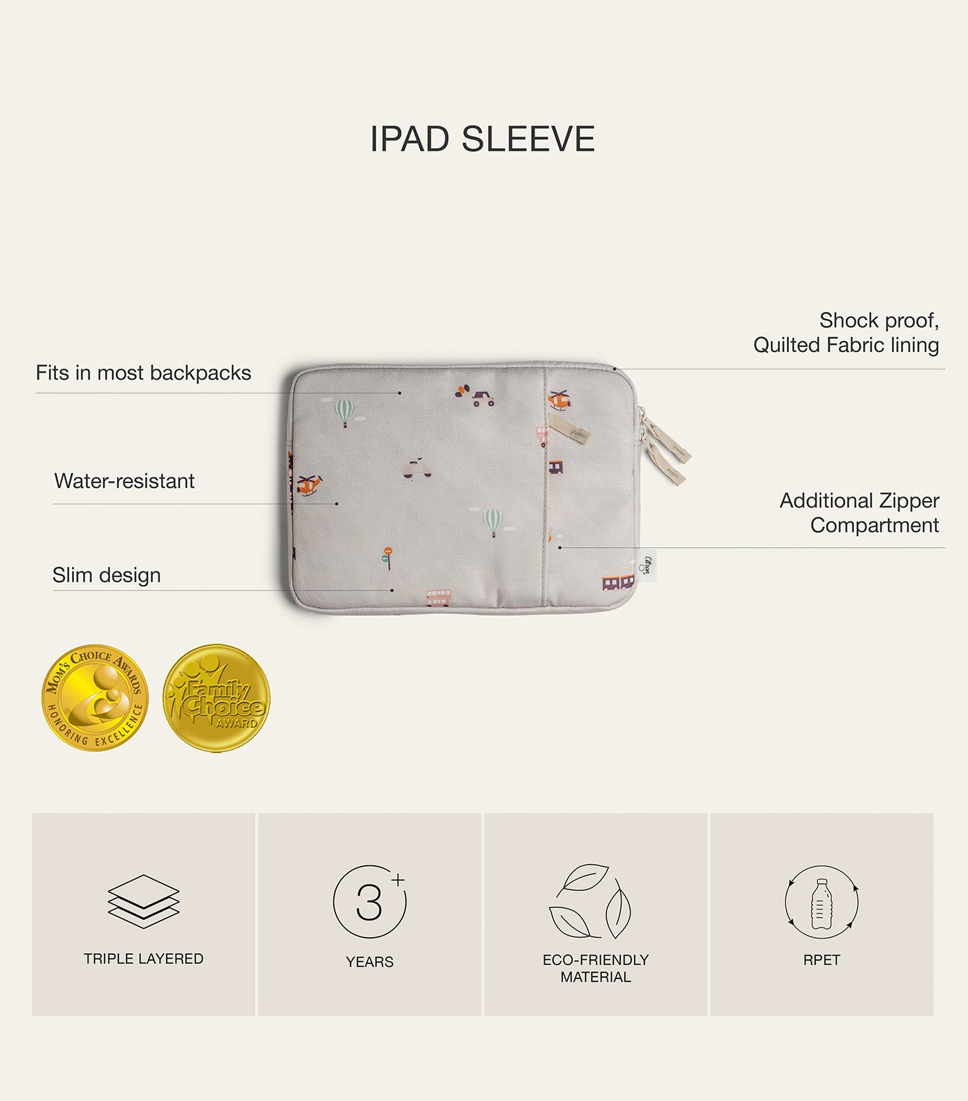 Protective iPad Sleeve with Zipper Tiger