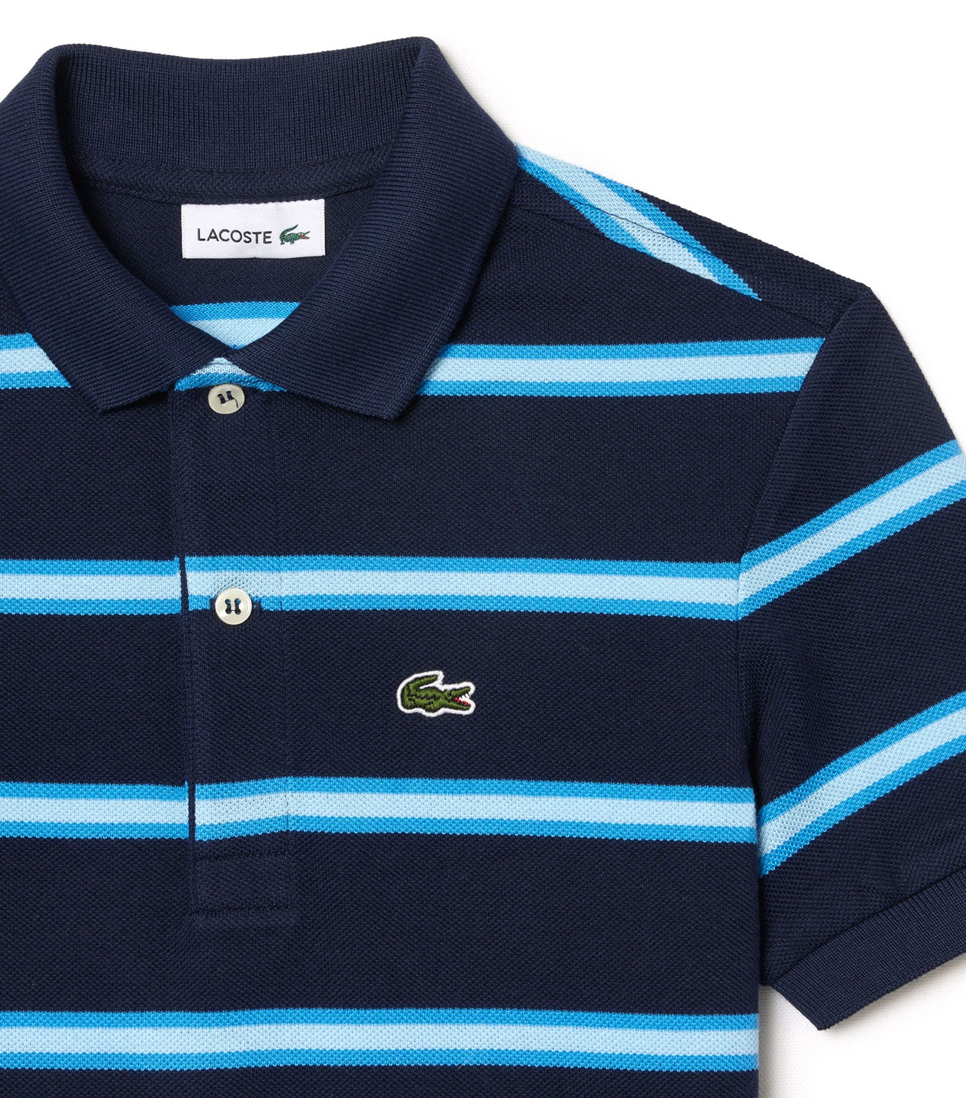 Boys' Lacoste Striped Pique Polo Shirt Navy Blue/Argentine Blue