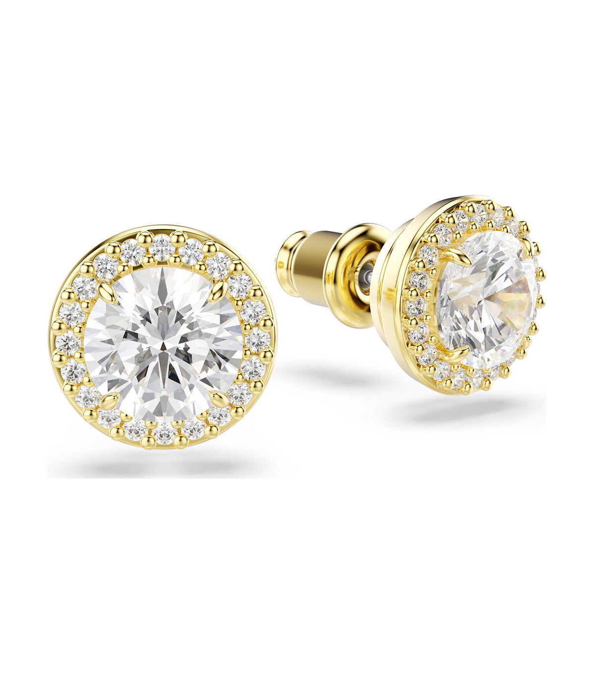 Una Angelic Stud Earrings Round Cut 18K Gold Finish Gold Tone