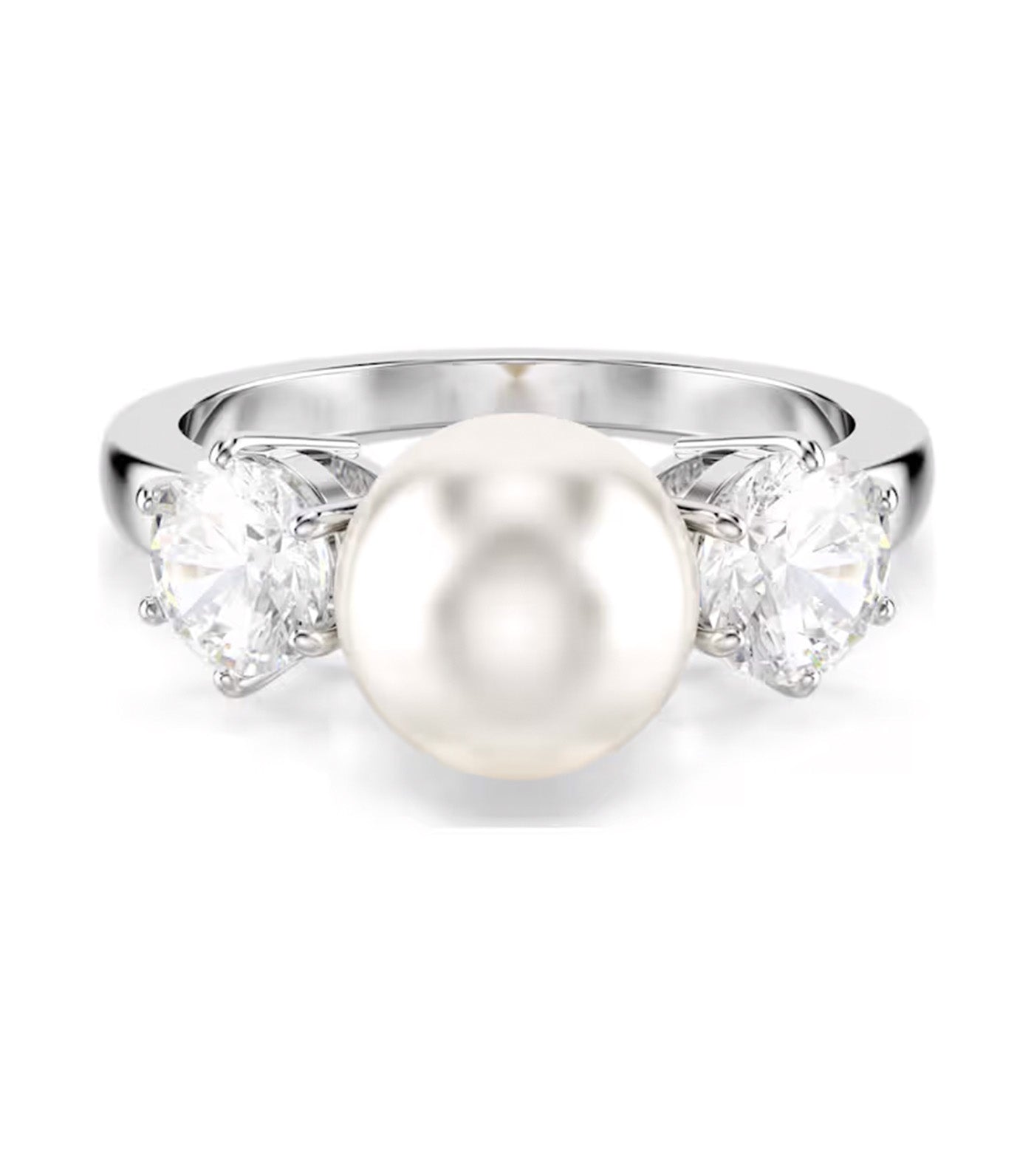 Matrix Cocktail Ring Crystal Pearl, Round Cut, White, Rhodium Plated