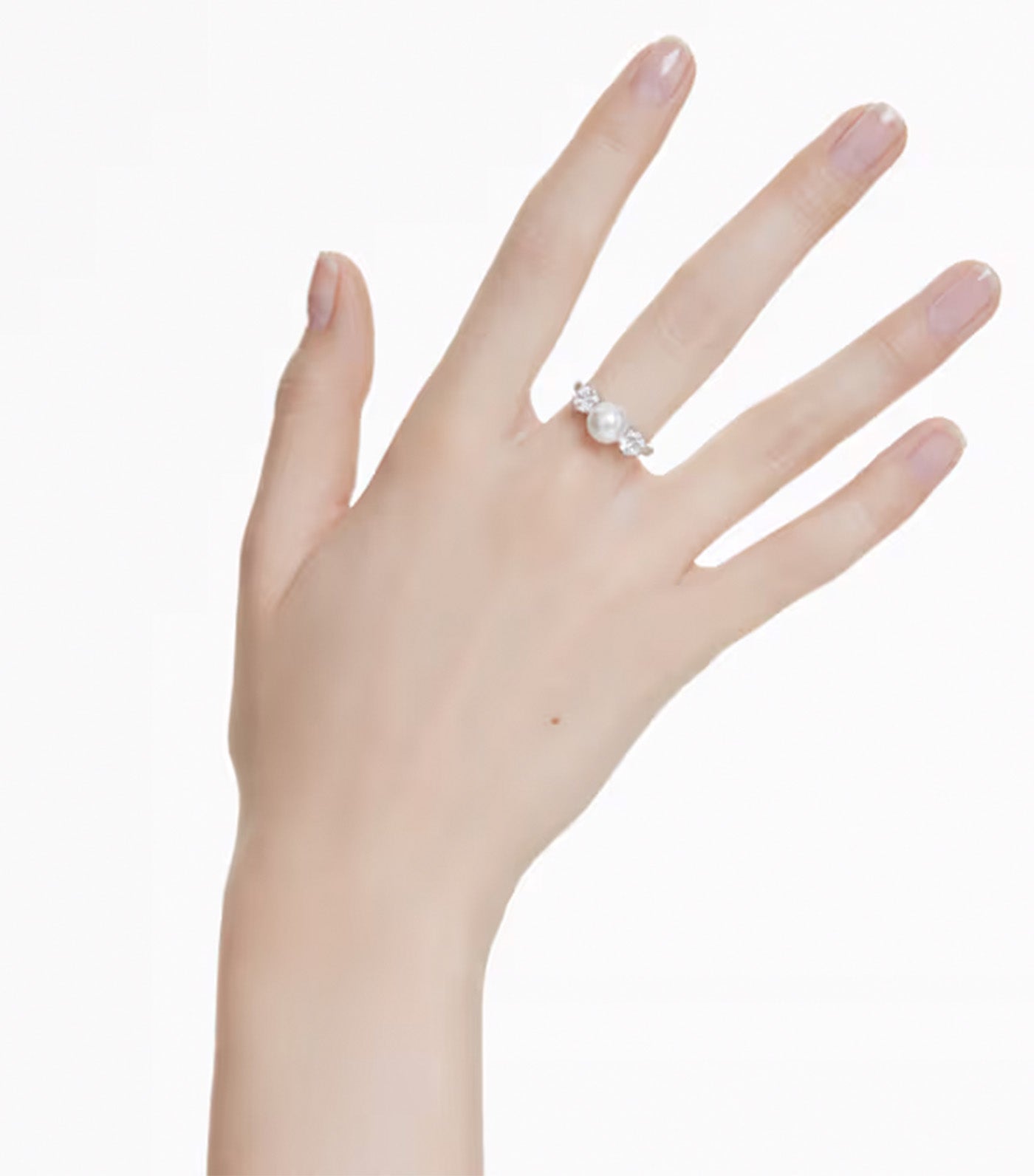 Matrix Cocktail Ring Crystal Pearl, Round Cut, White, Rhodium Plated