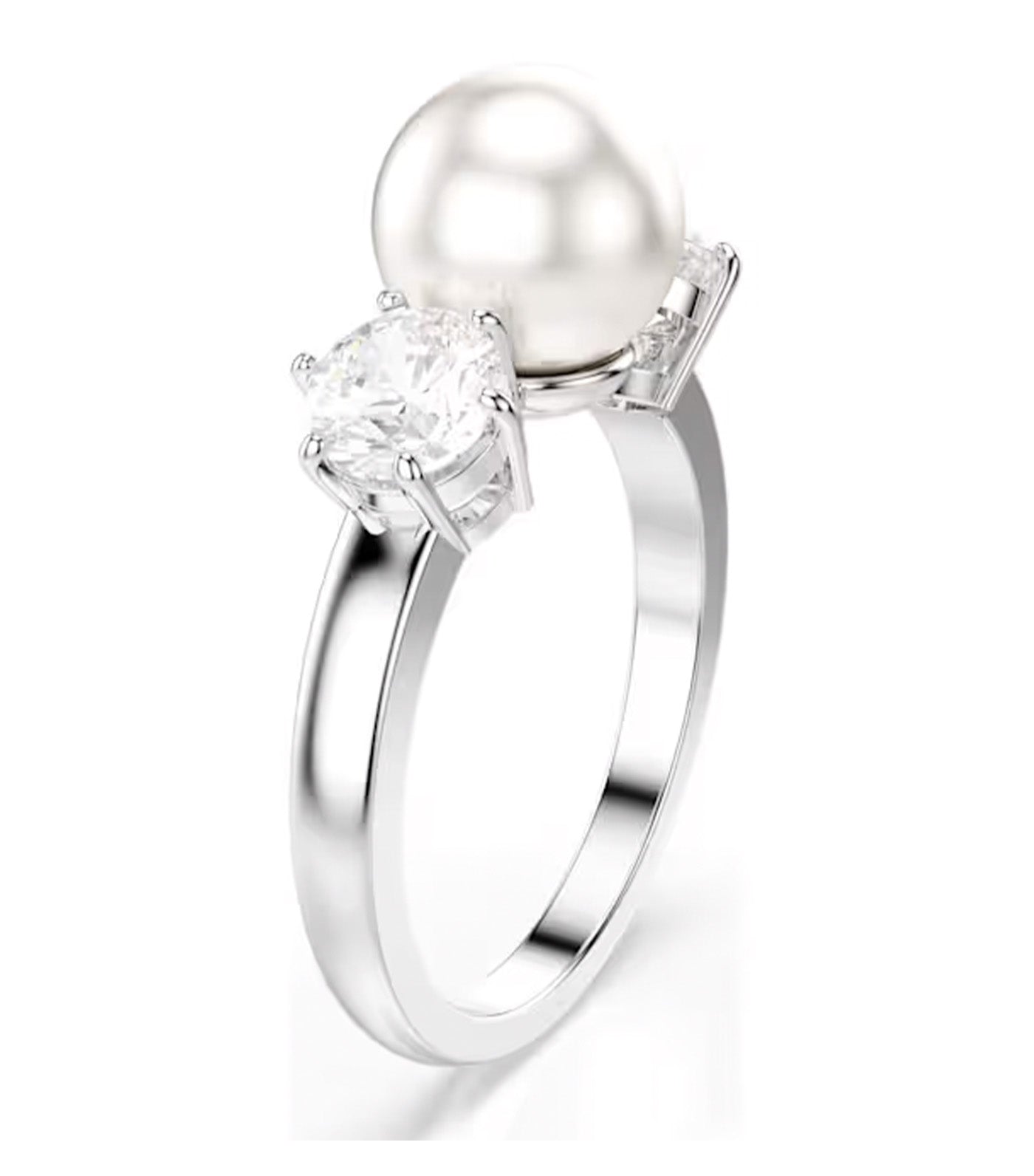 Matrix Cocktail Ring Crystal Pearl, Round Cut, White, Rhodium Plated