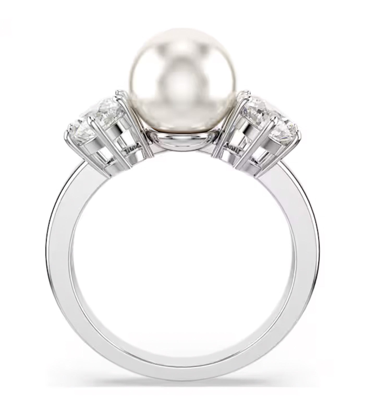 Matrix Cocktail Ring Crystal Pearl, Round Cut, White, Rhodium Plated