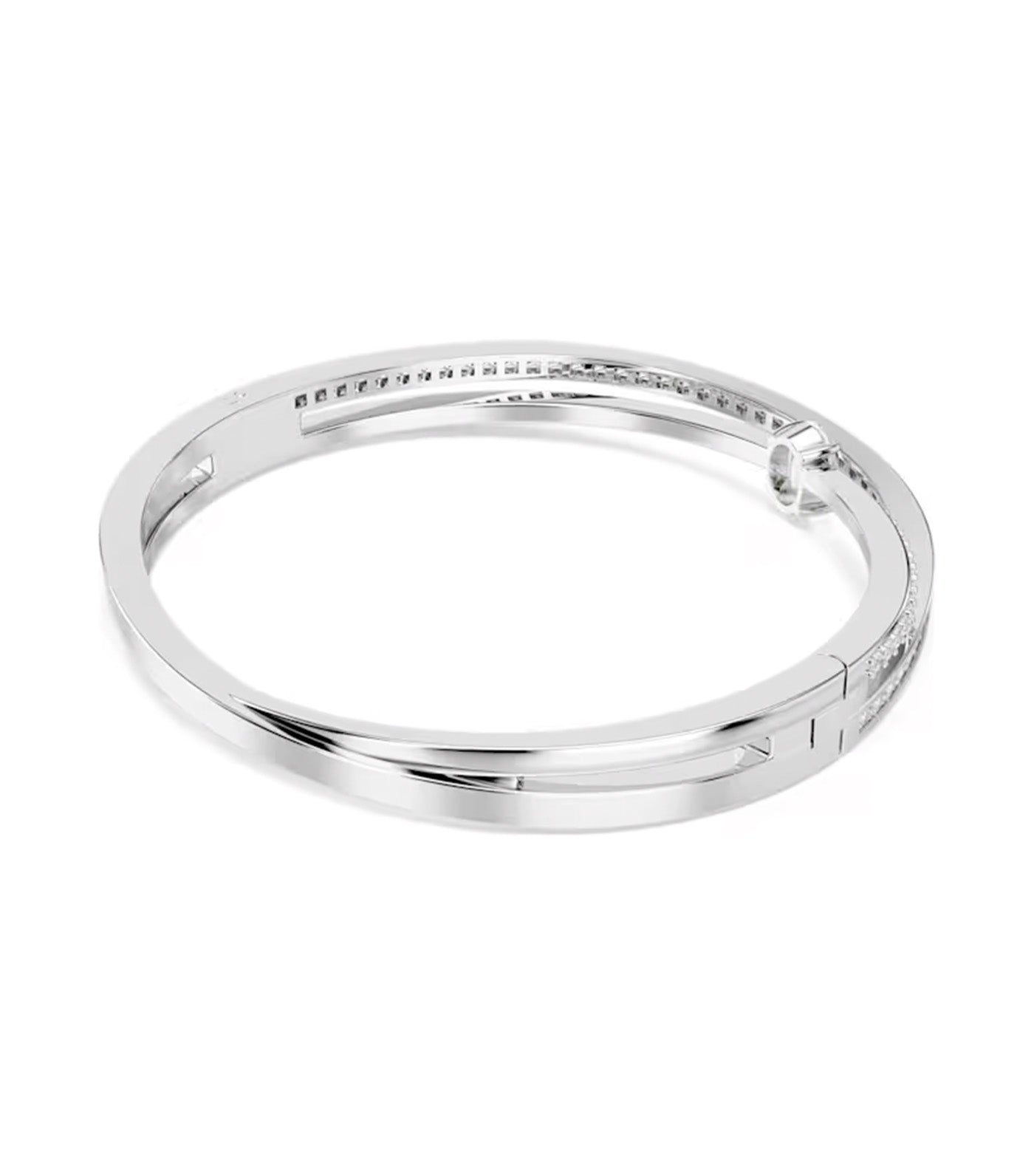 Hyperbola Bangle Mixed Cuts, White, Rhodium Plated