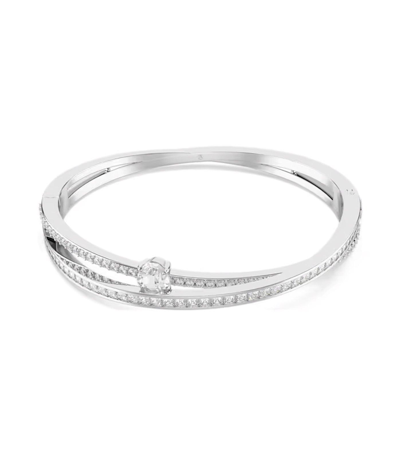 Hyperbola Bangle Mixed Cuts, White, Rhodium Plated