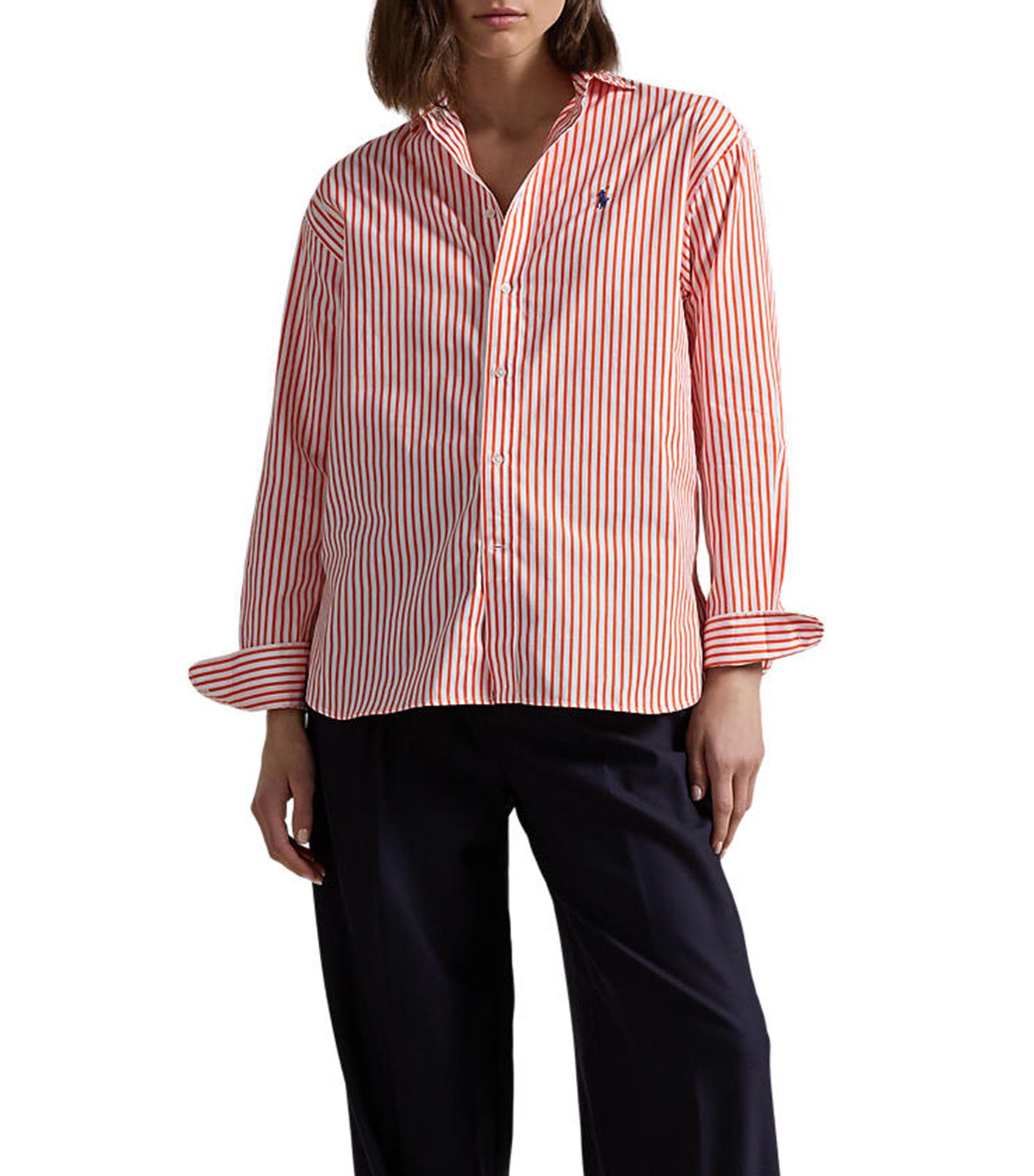 Women's Relaxed Fit Striped Cotton Shirt White/Spring Melon
