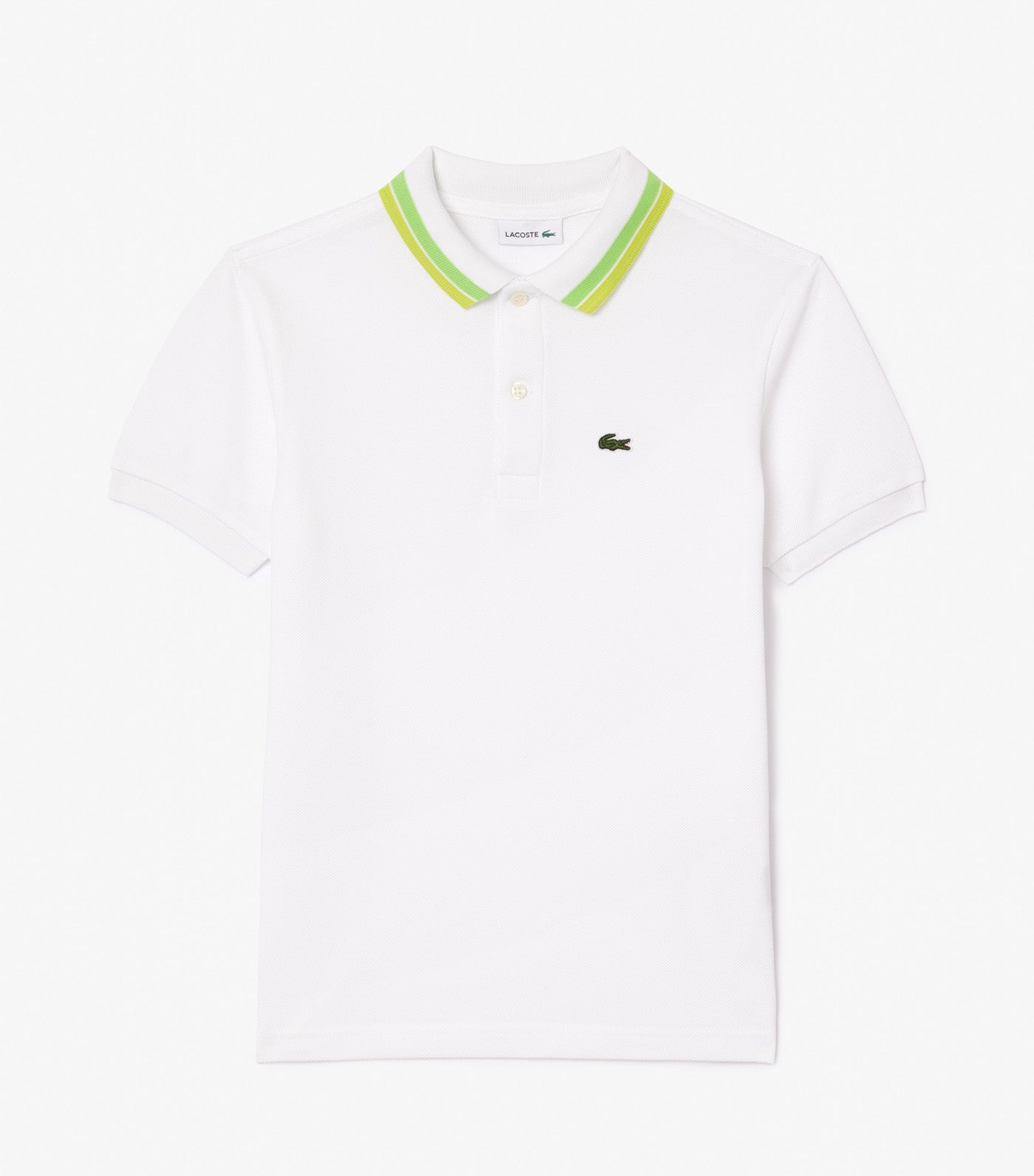 Boys' Lacoste Tricolor Collar Cotton Petit Piqué Polo Shirt White/Brasilia-White-Fire