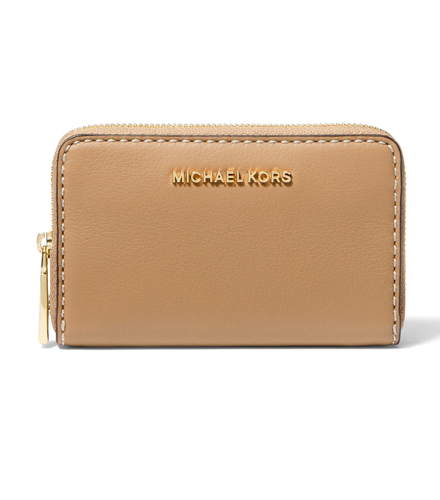 Jet Set Small Topstitched Leather Wallet Camel