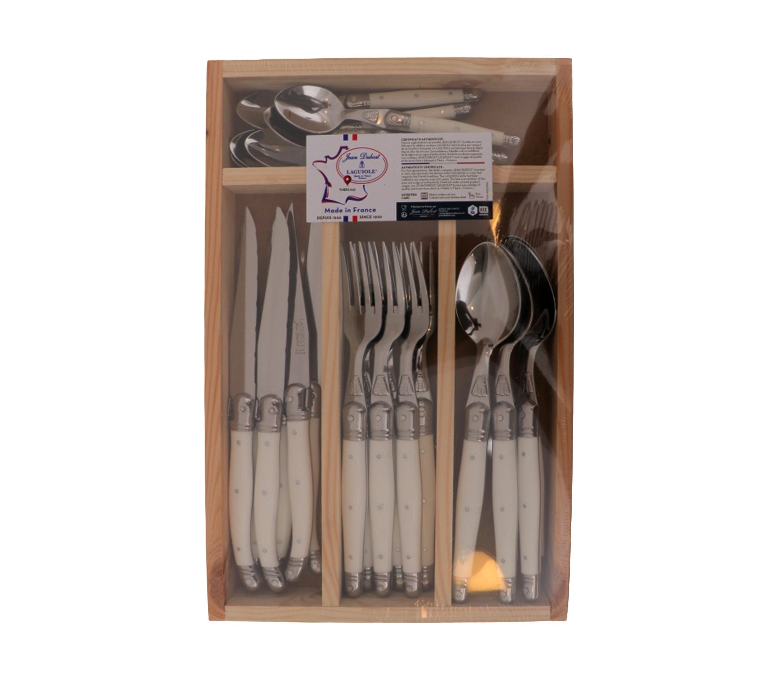 24-Piece Laguiole Flatware Set With ABS Handle And Natural Wood Tray
