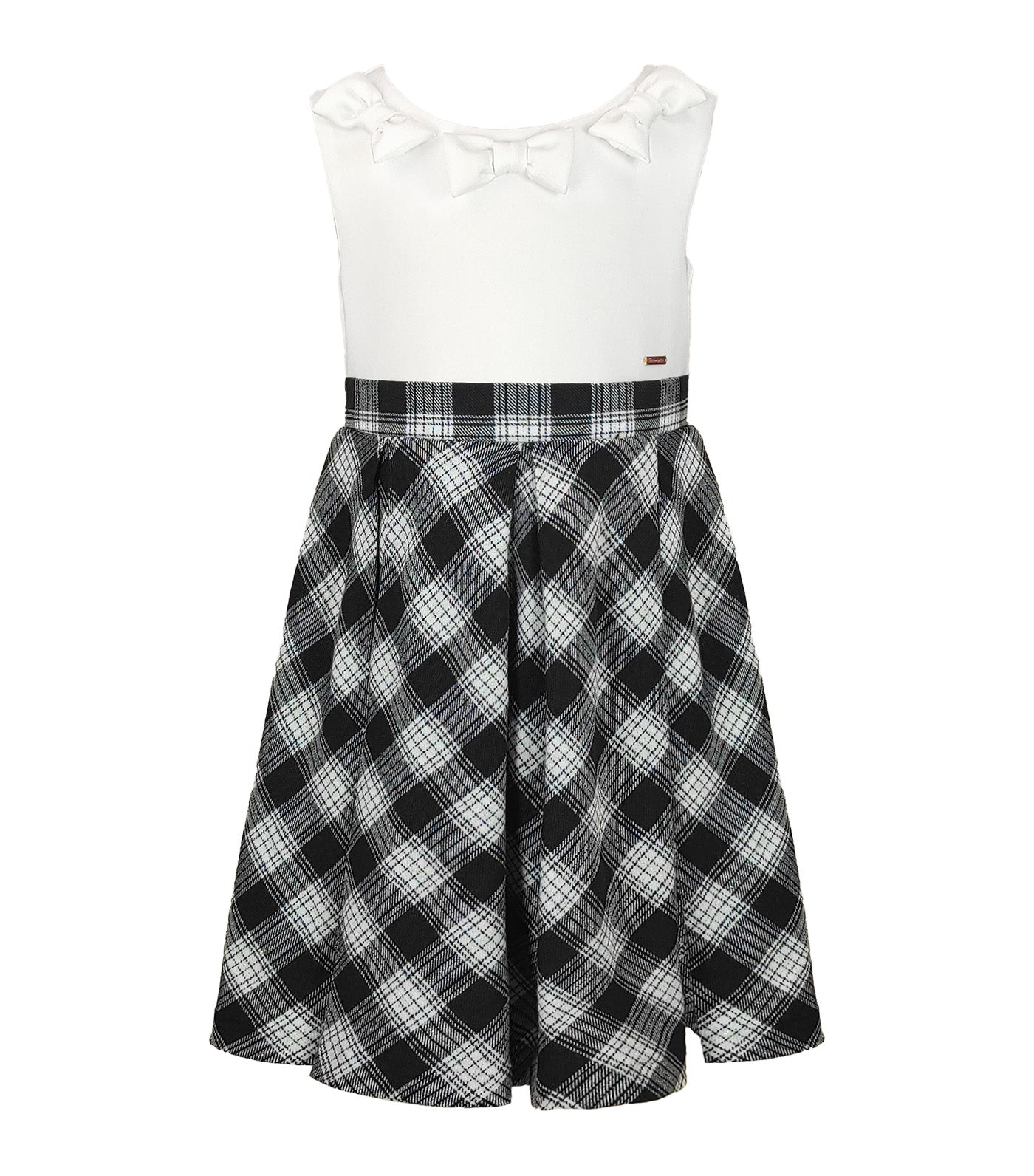 Macey Girls Dress with Checkered Skirt Black