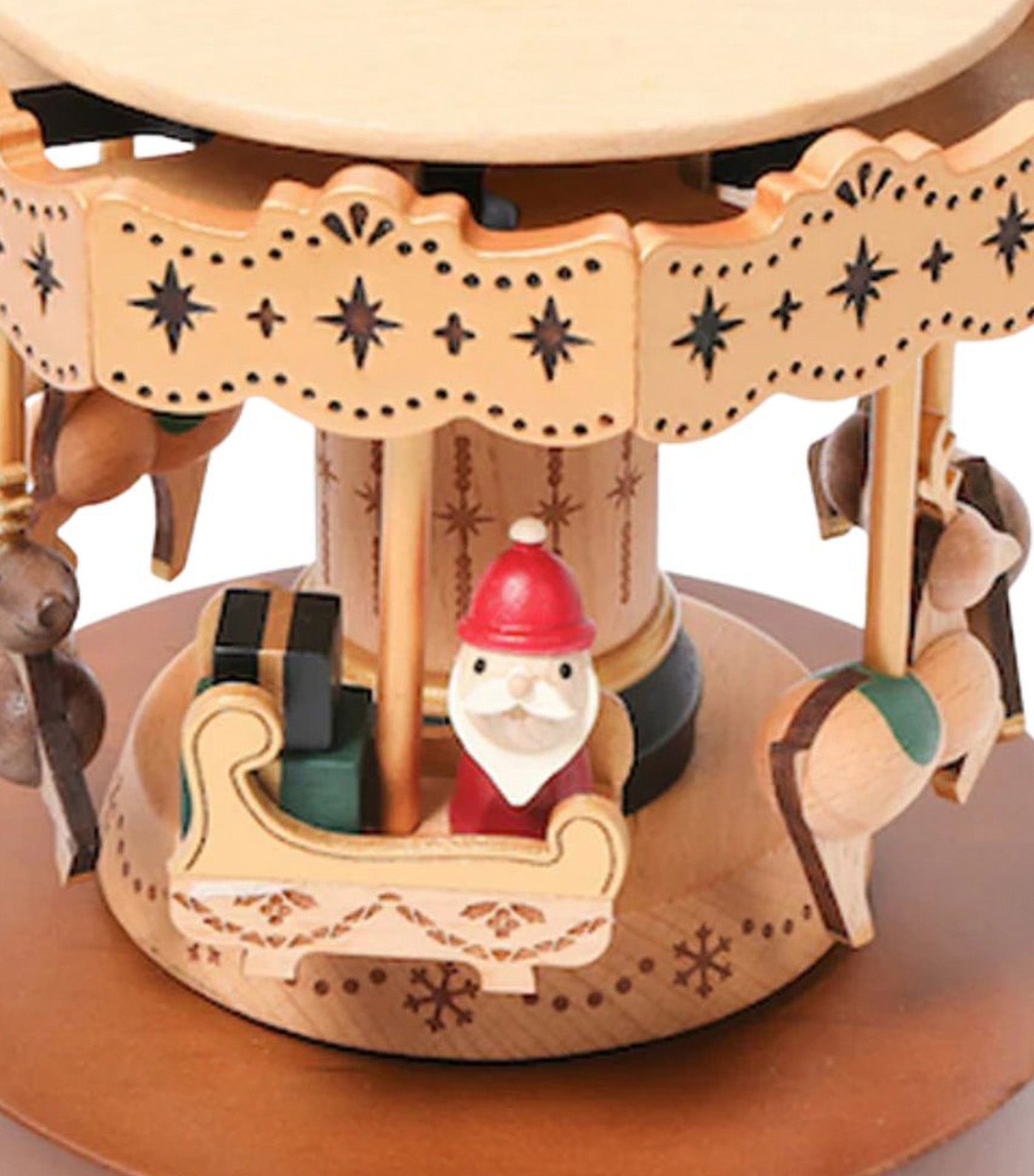 Santa & Reindeer Carousel Wooden Music Box