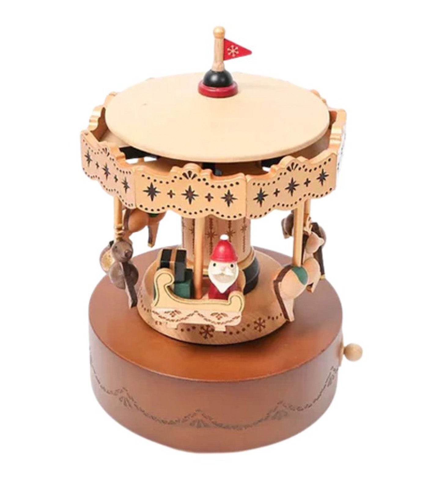 Santa & Reindeer Carousel Wooden Music Box