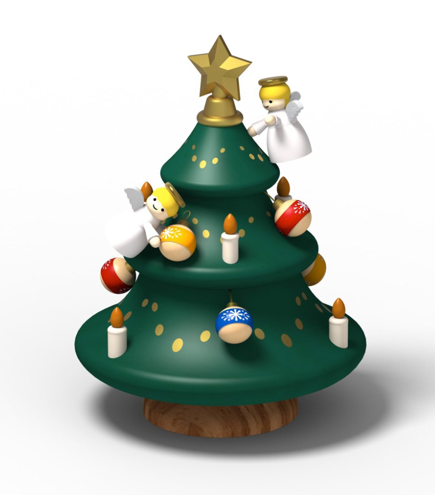 Angels Decorate Christmas Tree Wooden Music Box