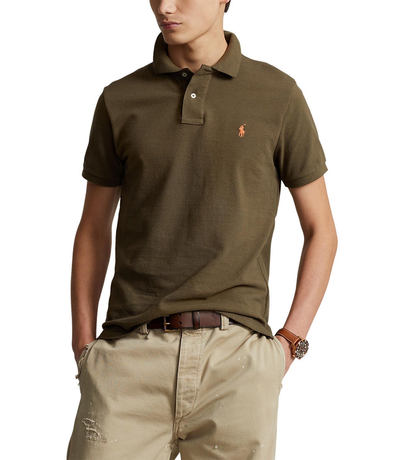 Men's Custom Slim Fit Mesh Polo Shirt Canopy Olive