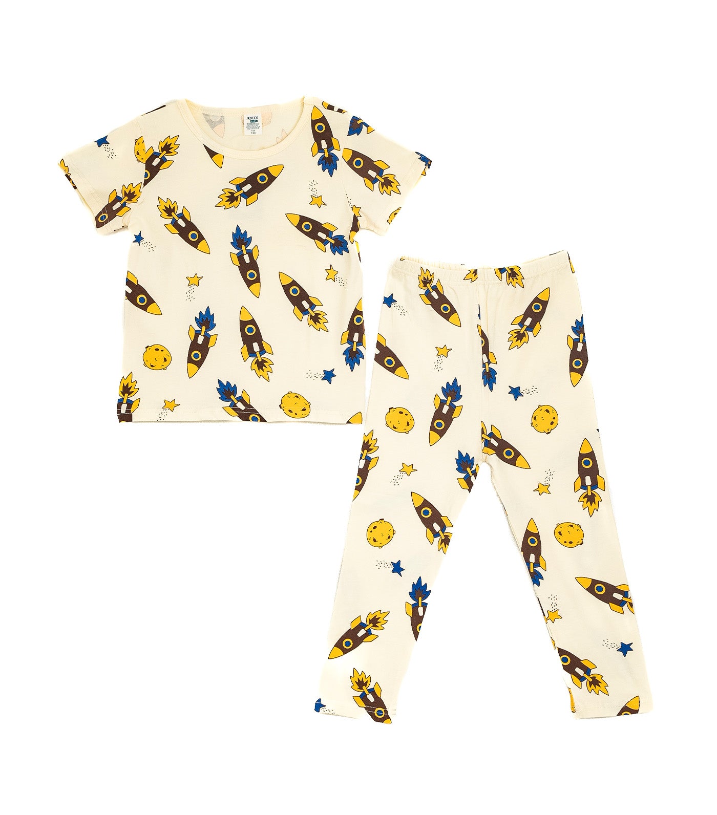 Boys Lounge Wear Collection Short Sleeve Top with Pajama Set Rocketship Print