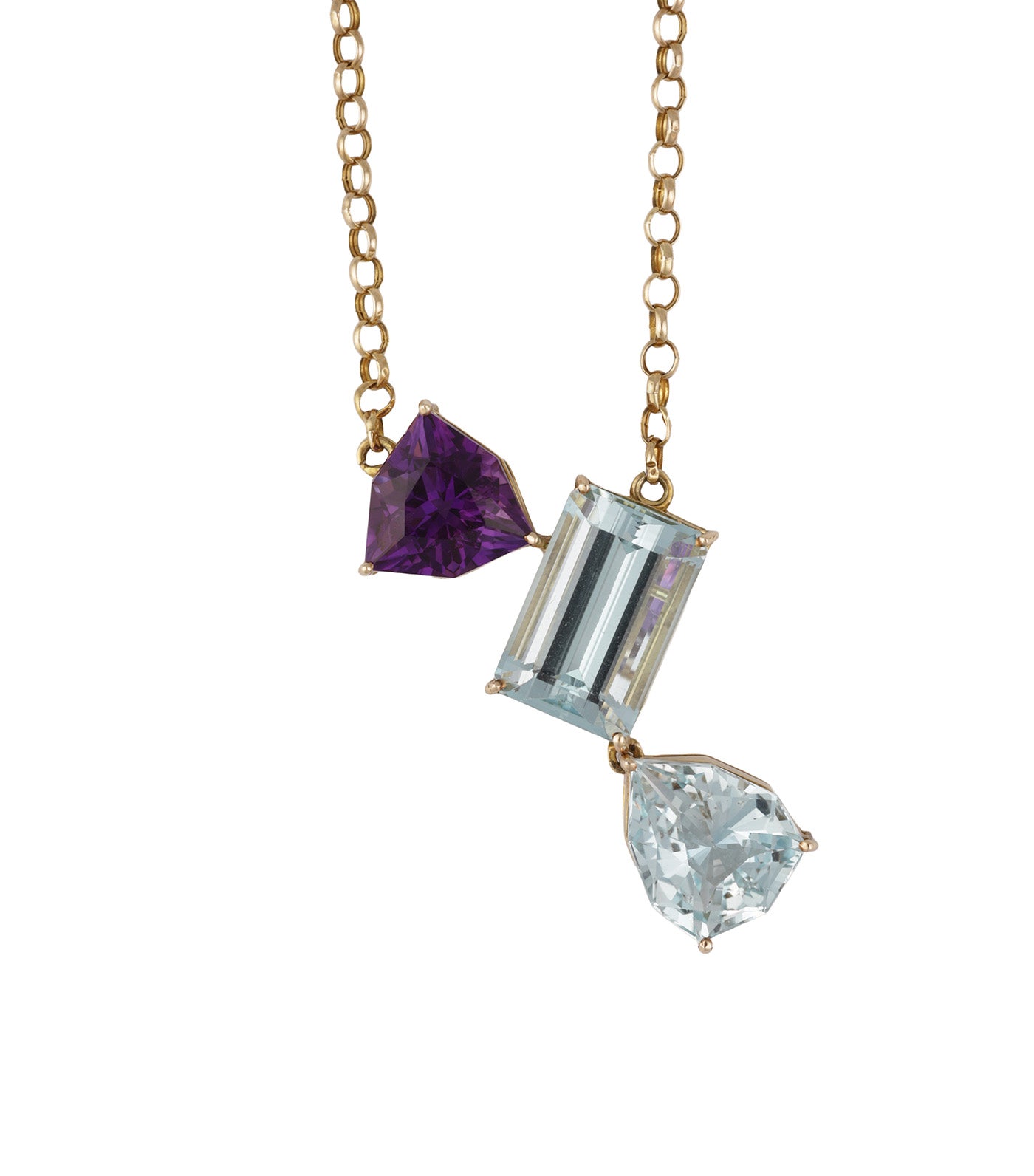 Aquamarine, Amethyst, and Blue Topaz Zen Necklace