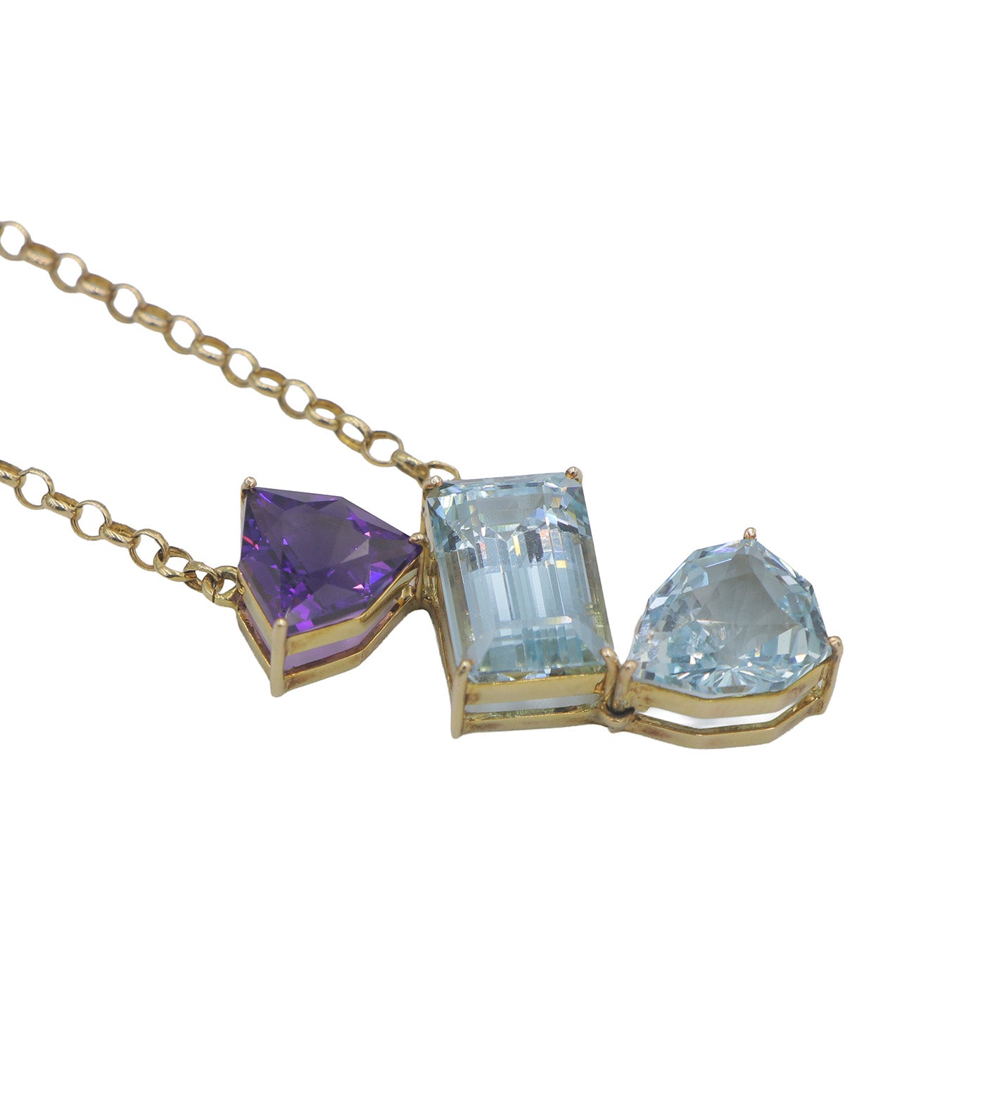 Aquamarine, Amethyst, and Blue Topaz Zen Necklace