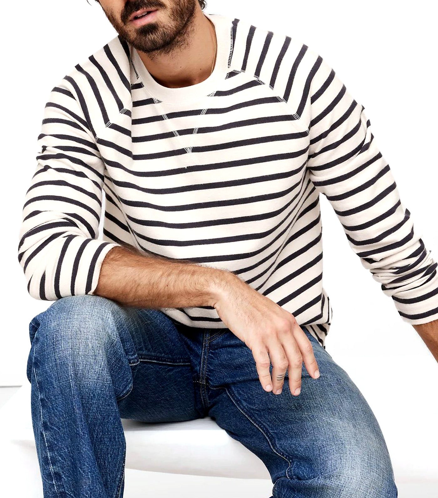 Brushed-Cotton T-Shirt Blue Stripe