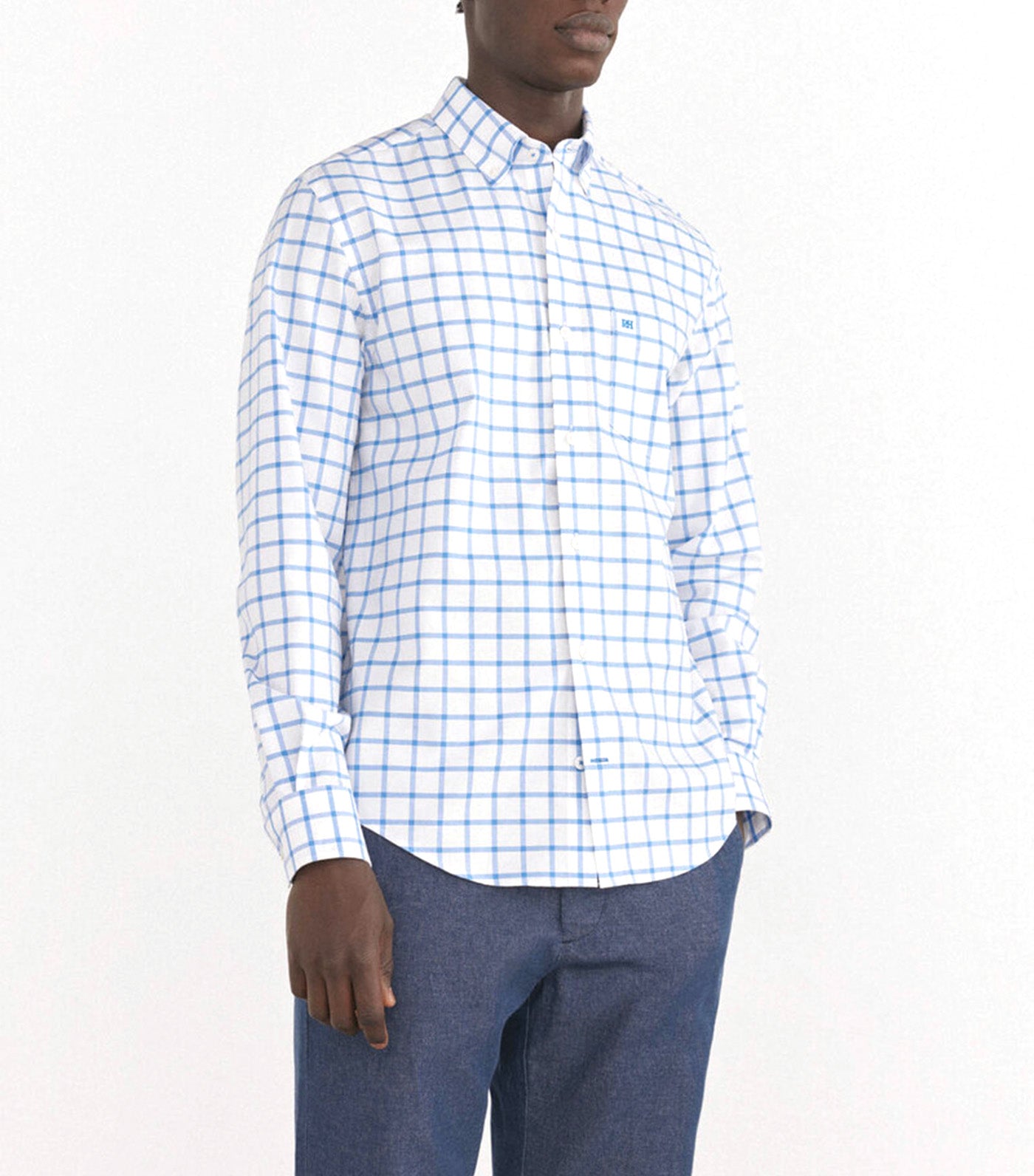 Non-Iron Oxford Checked Shirt Blue