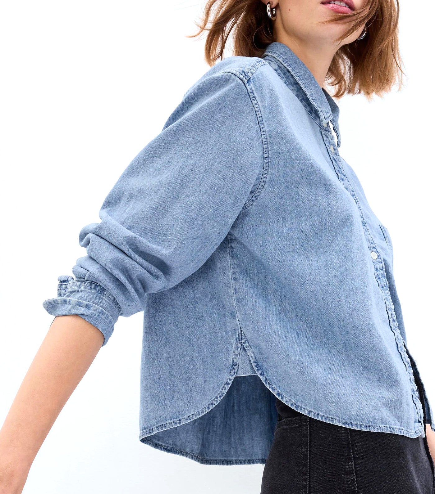 Cropped Denim Shirt Light Wash