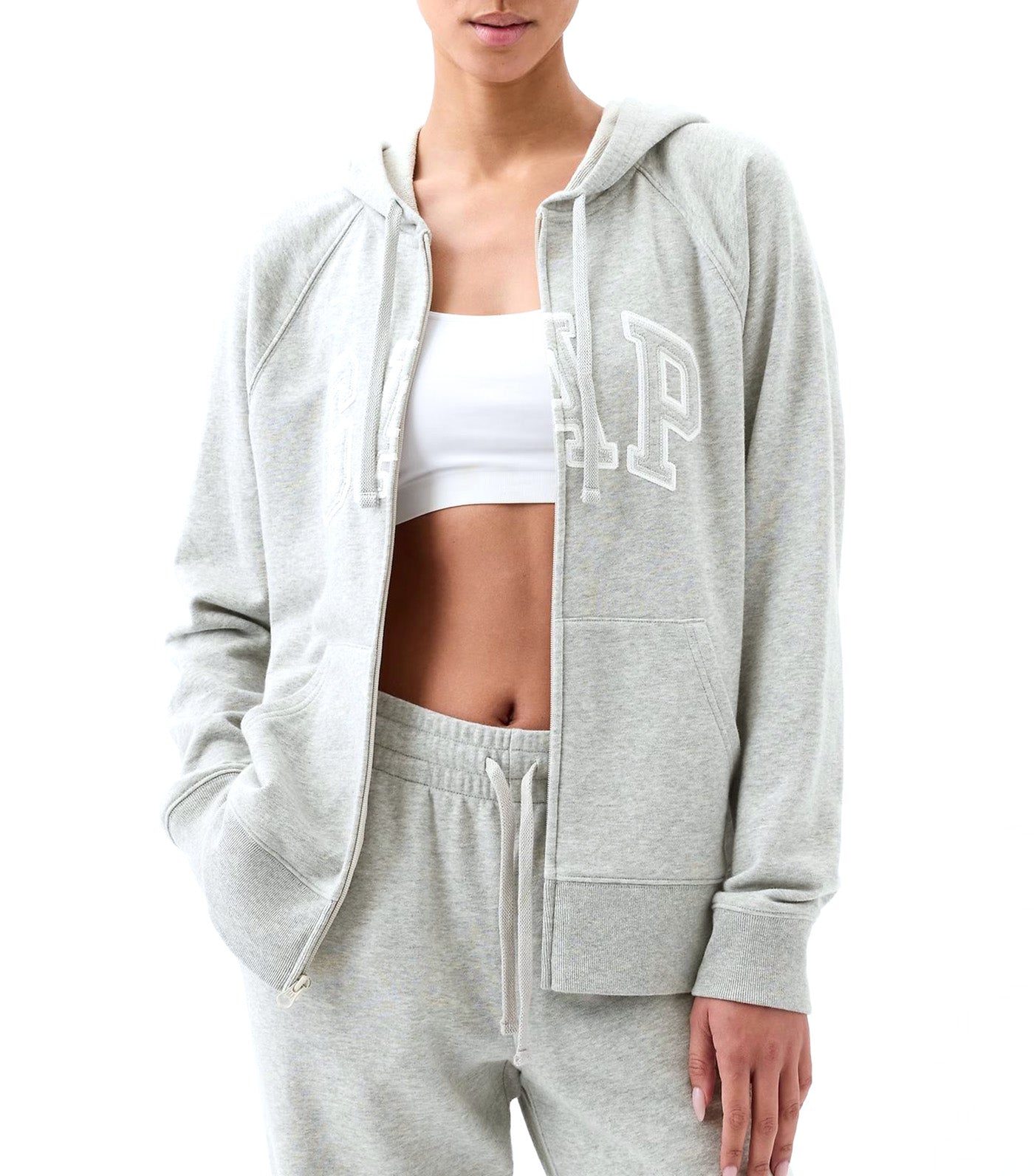Logo Zip Hoodie Light Gray B08