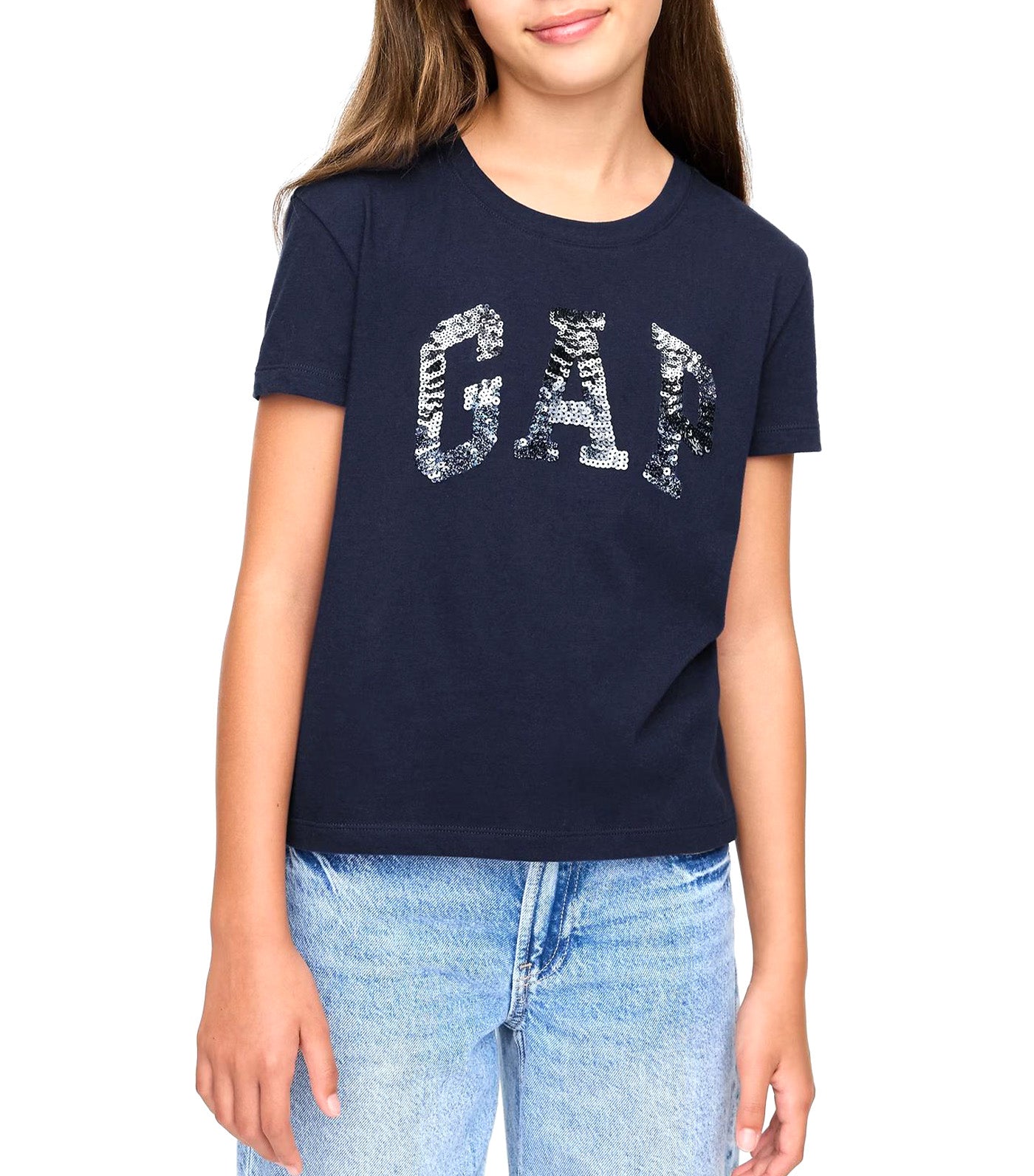 Sequin Logo T-Shirt Navy Uniform