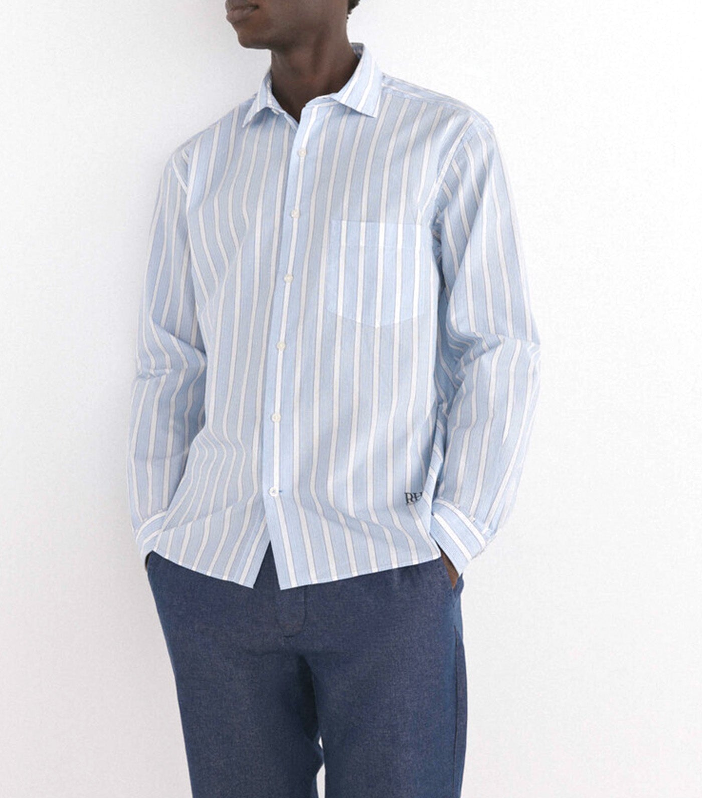 Striped Poplin Shirt Blue