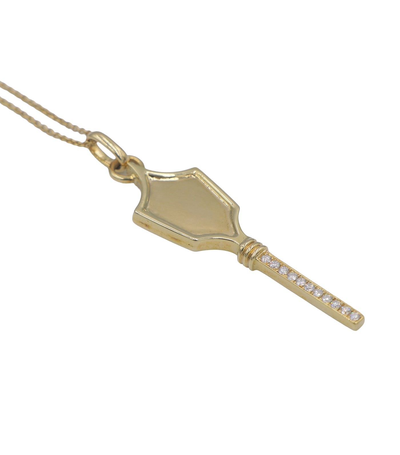 Deco Mirror Key Pendant with Diamond Pave Yellow Gold