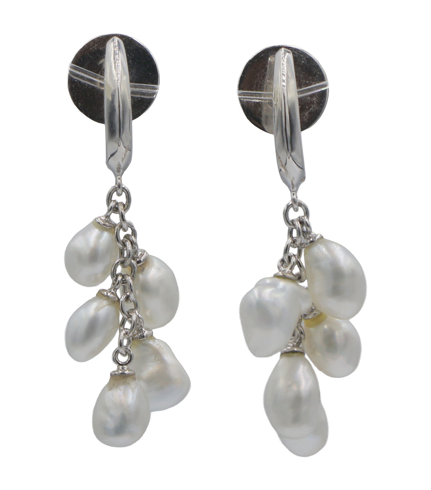 White Keshi Pearl Earrings White Gold